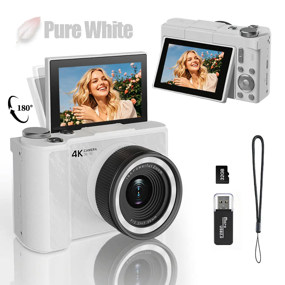 Digital Camera for Photography, Y2K Foldable Screen Portable Vlogging Camera with 32GB SD Card, Wrist Strap, Self Timer, Smooth Video Vlogging Camera, Ideal Gift for Girls, Boys Teenagers, and Beginners, Birthday Christmas Valentine'S Day Gift