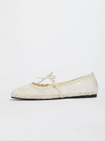 Women'S Embroidered Mesh Netted Ballet Flats, Elegant Square-Toe Flat Shoes for Parties and Daily Wear, Lightweight Breathable Comfortable Footwear for Women & Girls, Ballerina Flats Shoes