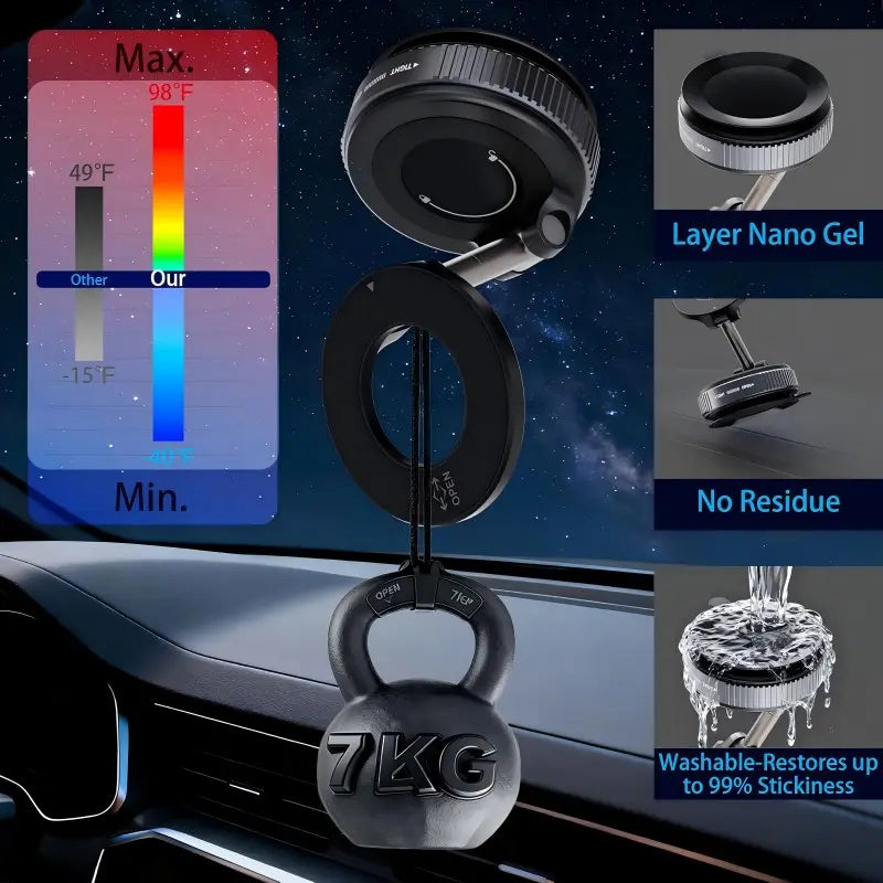 Guccqueen Universal Magnetic Car Phone Holder Strong Vacuum Suction Cup Mount for All Smartphones & Vehicles Foldable Design Works on Dashboard Gym & Bathroom Mirrors