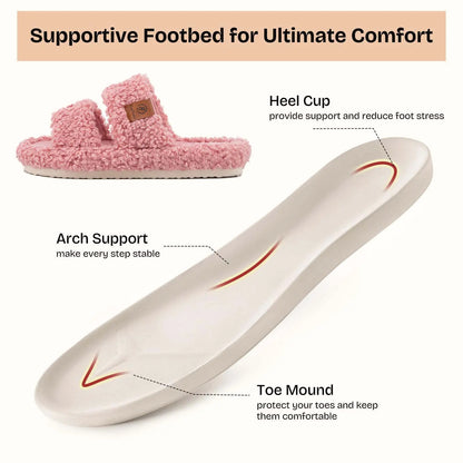 Everfoams Women'S Fuzzy Open-Toe Slippers – Stylish Classic Slides with Soft Memory Foam, Non-Slip Rubber Sole, Perfect Cozy Footwear ,Girl Fur Flipflop Walking Shoes Fluffy Modern Sleeper Slip on Clog, Gifts for Mom, Summervibes, Mother'S Day Gift
