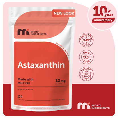 Micro Ingredients Astaxanthin 12Mg | Natural Tanning, Fresh Microalgae Source, Easy to Swallow