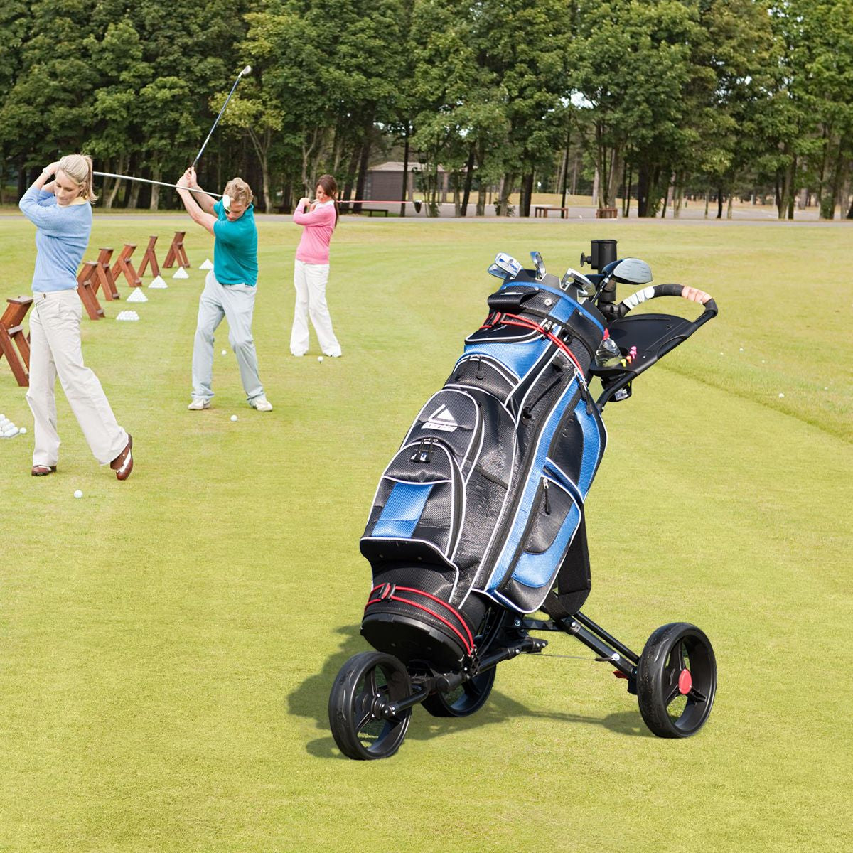 3-Rad Golftrolley Golfwagen Golf Klappbar Einfacher Schiebe- Und Zugwagen Schwarz