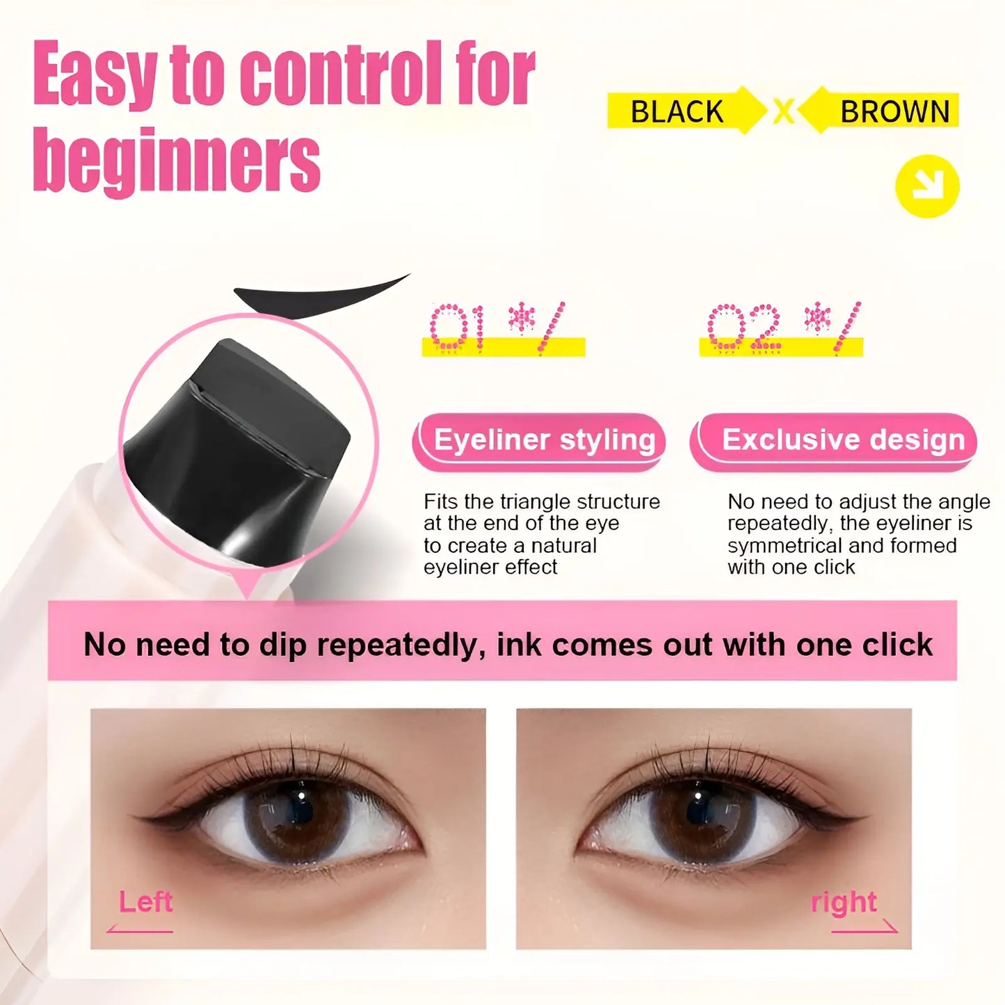 Rotating Eyeliner Stamp Pen – Dual-Head Design with Wing Stamp, Quick-Dry, Long-Lasting, Smudge-Proof for Easy Cat Eye, Sharp Winged Lines & All-Day Makeup Wear - Beginner Friendly Everyday Makeup Tool for Women, Women'S Cosmetics, Makeup Tools.