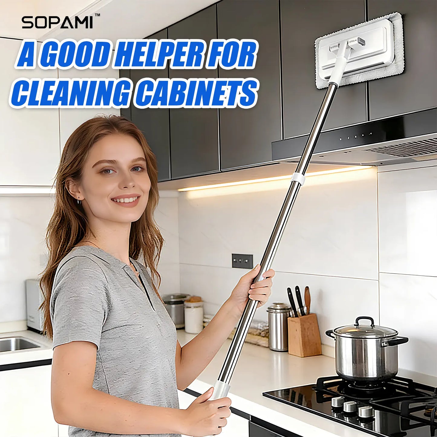 SOPAMI Disposable Dust Mop, Hands-Free Wet Dry Floor Cleaning Mop, Lazy Household Floor Cleaner with Replaceable Non-Woven Cleaning Pads for Home Hardwood Floors, Tile Floors