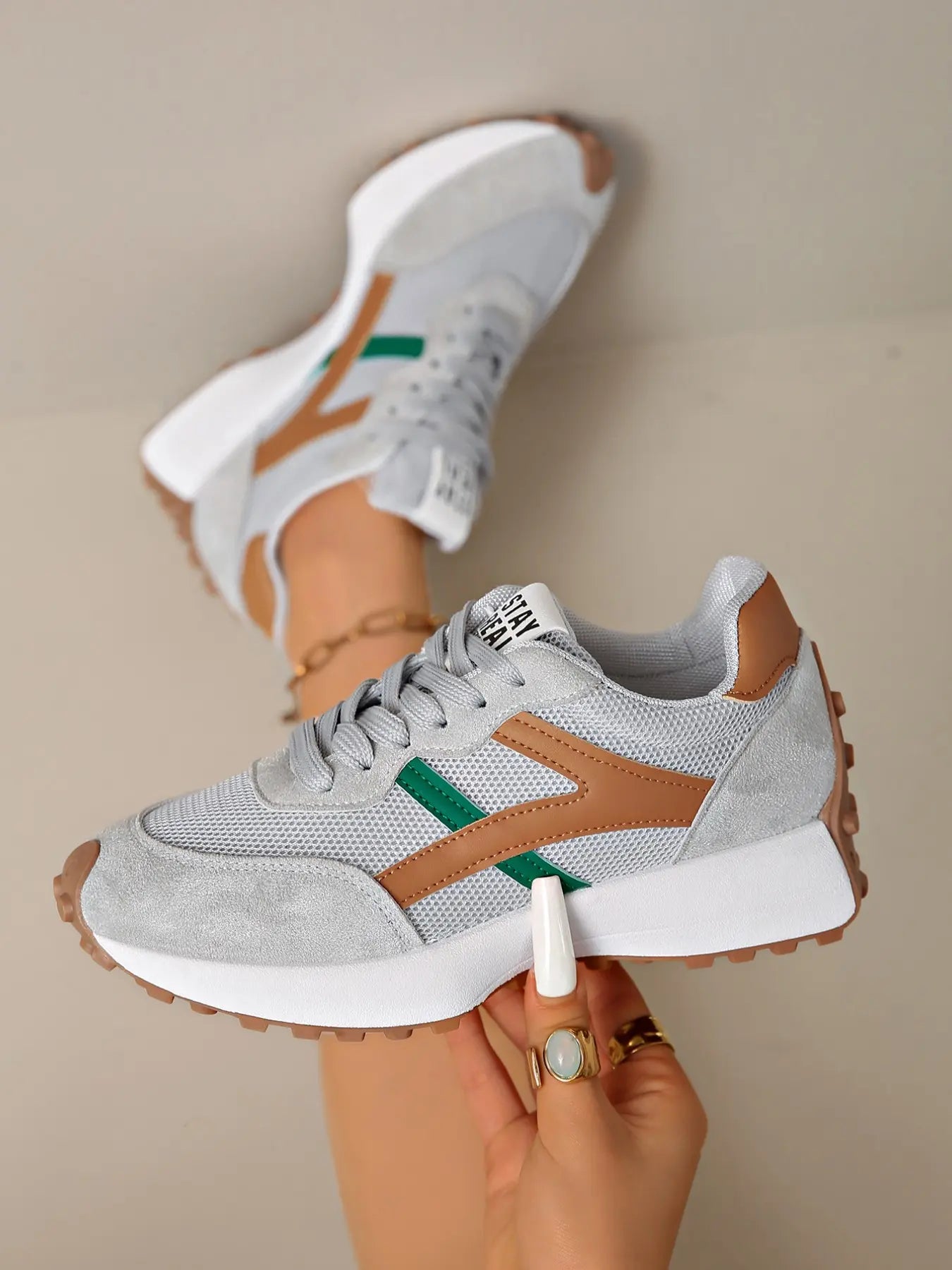 Women'S Sporty Arisan Shoes Spring & Fall Elegant Fashion Casual round Toe Low Top Lace-Up Thick Sole Breathable Outdoor Running Shoes