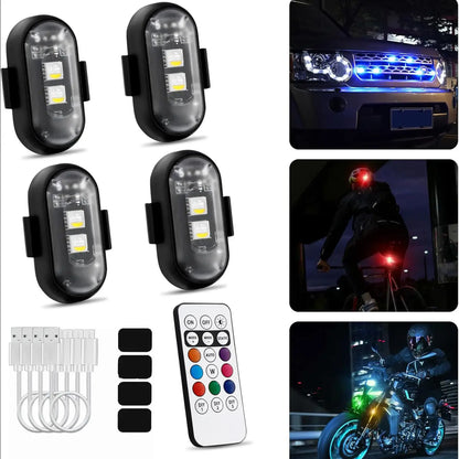 RGB Led Aircraft Strobe Light Remote Wireless Motorcycle Flash Light Warning Lights for Bike Car Multifunctional