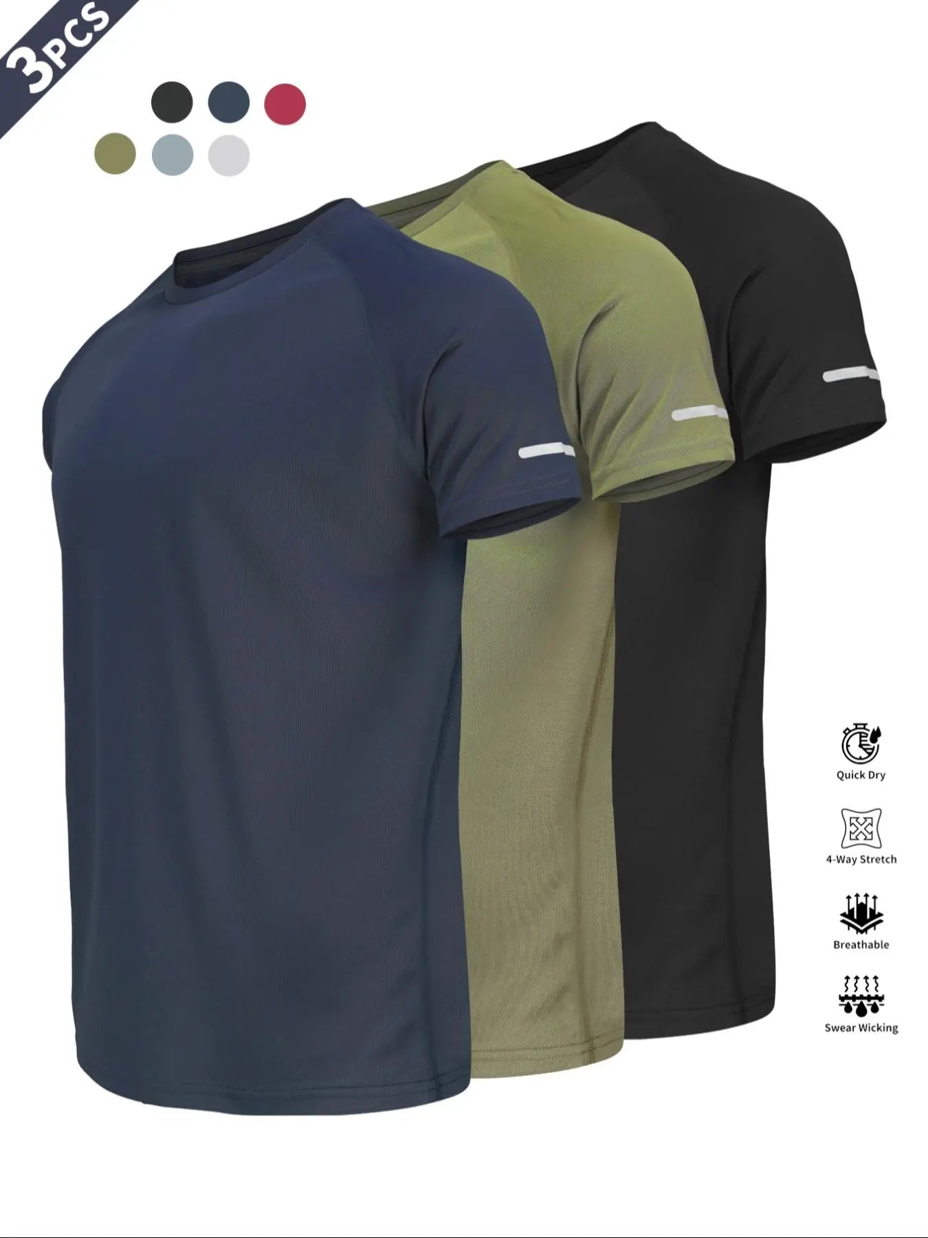 Reflective Sportswear T-Shirt, Breathable Quick-Dry Short Sleeve Crew Neck, Lightweight Men'S Athletic Tee, Ideal for Outdoor Activities
