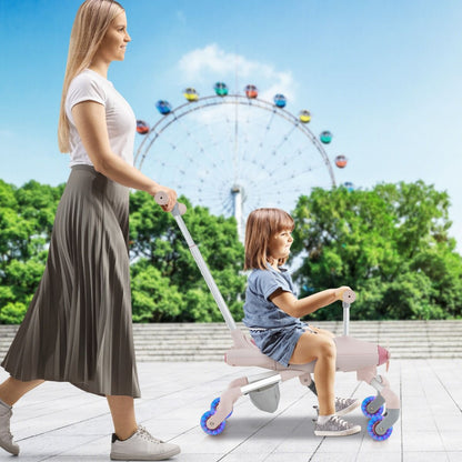 2-In-1-Rutschauto Für Kinder Schiebewagen Im Flugzeugmotiv Mit Led-Beleuchteten Rädern Bis Zu 50Kg Tragbar Blau/Rosa