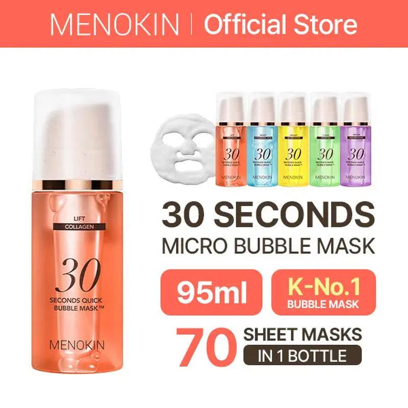 [MENOKIN] 30 Seconds Micro-Bubble Mask, Korean Glass Skin Care Essential, 70 Uses, 3.21 Fl.Oz, Turkey Neck, Zempic Neck, Tech Neck, Smoker Lines, Smile Lines, 11 Lines, Under-Eye Hollows, Forehead Lines, Micro-Bubble Primer