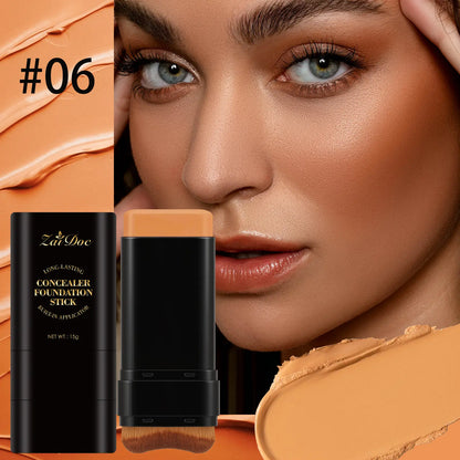 Zaidoc 7-Color Dual -Ended Concealer Foundation Stick, 2-In-1 Long-Lasting Foundation and Concealer with Brush, Creamy Full Coverage for Dark Circles & Blemishes, Hydrating Olive & Camellia, 2.09 Oz