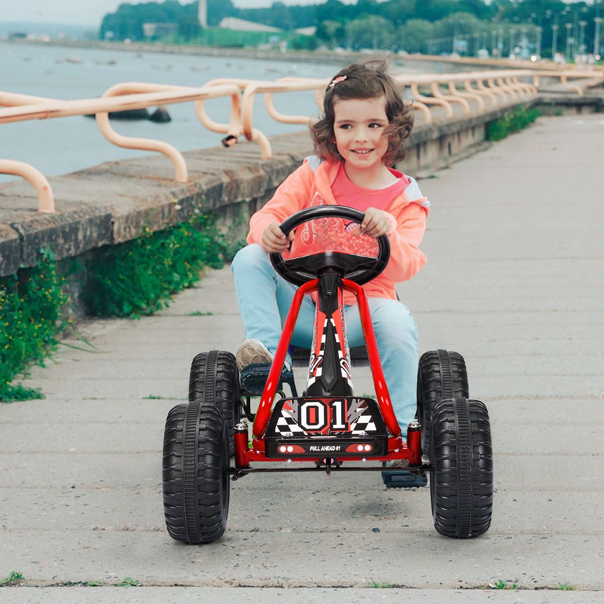 Gokart Mit Verstellbarem Sitz & Handbremse Tretauto Bis 30Kg Belastbar Pedal Go Cart