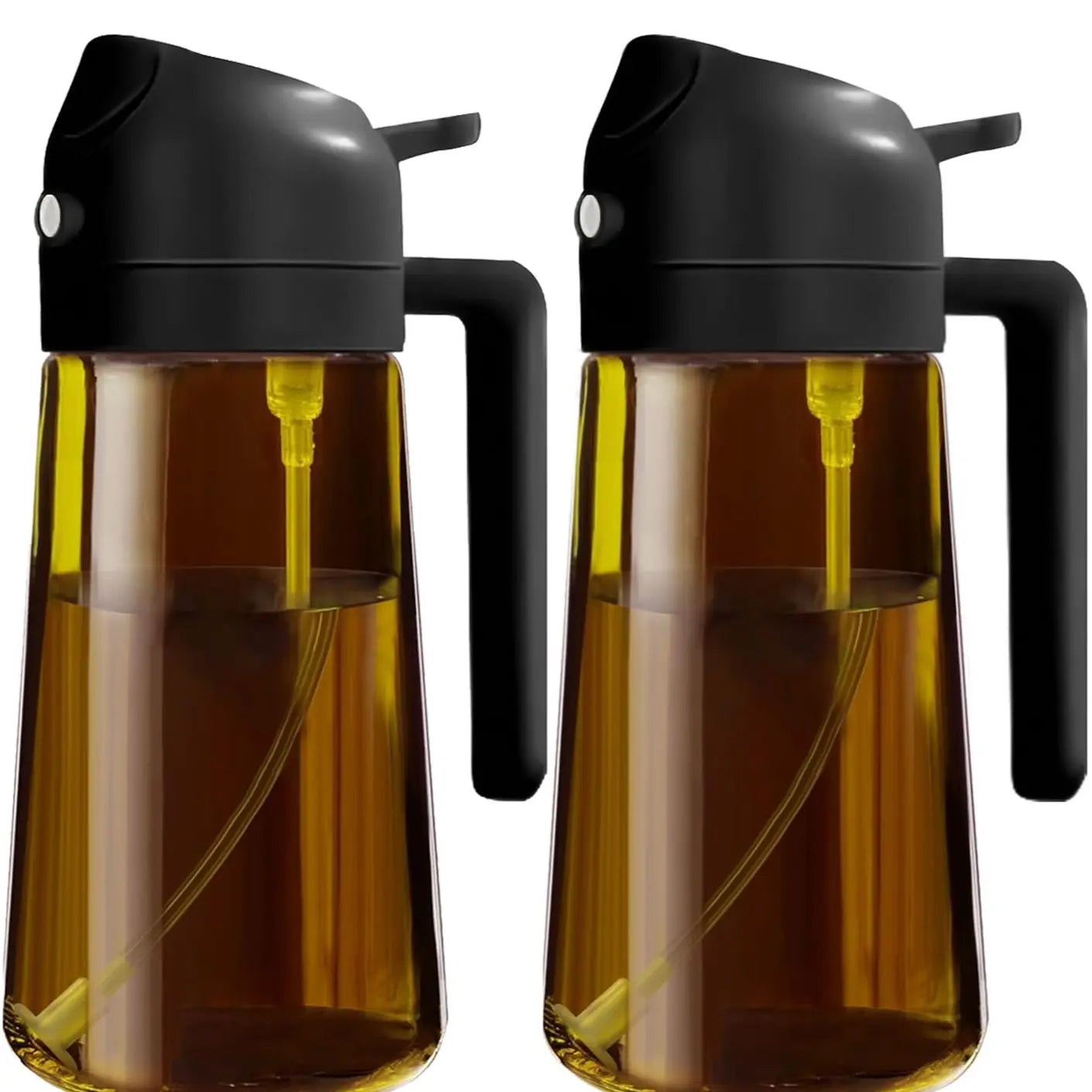 2 Count 2 in 1 Oil Sprayer for Cooking 16Oz/470Ml Light-Blocking Dark , Olive Oil Dispenser Bottle for Kitchen, Premium Dark Green Glass Oil Bottle, Food-Grade Oil Mister for Air Fryer, BBQ