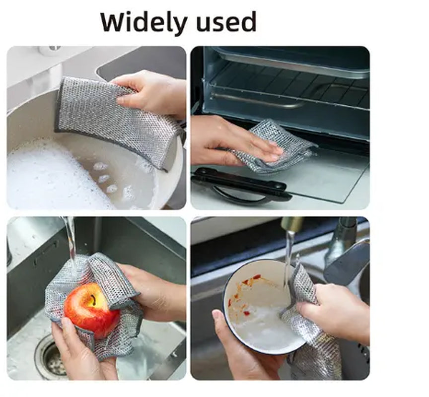 10 Counts Dishwashing Rags, Wet and Dry Use, Multipurpose Non-Scratch Wire Dishcloths for Kitchen Cleaning, Reusable Wire Cleaning Cloths for Kitchen, Sinks, Pots, and Pans