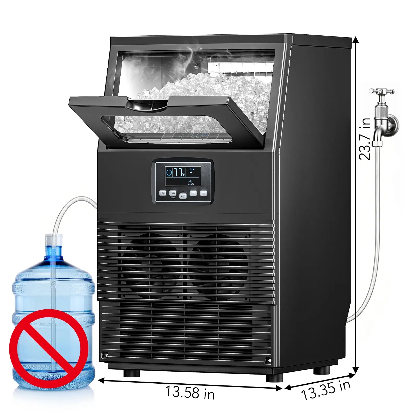 COWSAR Commercial Ice Maker V2.0, 100 Lbs, 2-Way Add Water, Large Ice Maker Self Cleaning, Ice Machine with 24 Hour Timer,33 Lbs Basket, Stainless Steel Ice Makers for School, Home, Bar, RV