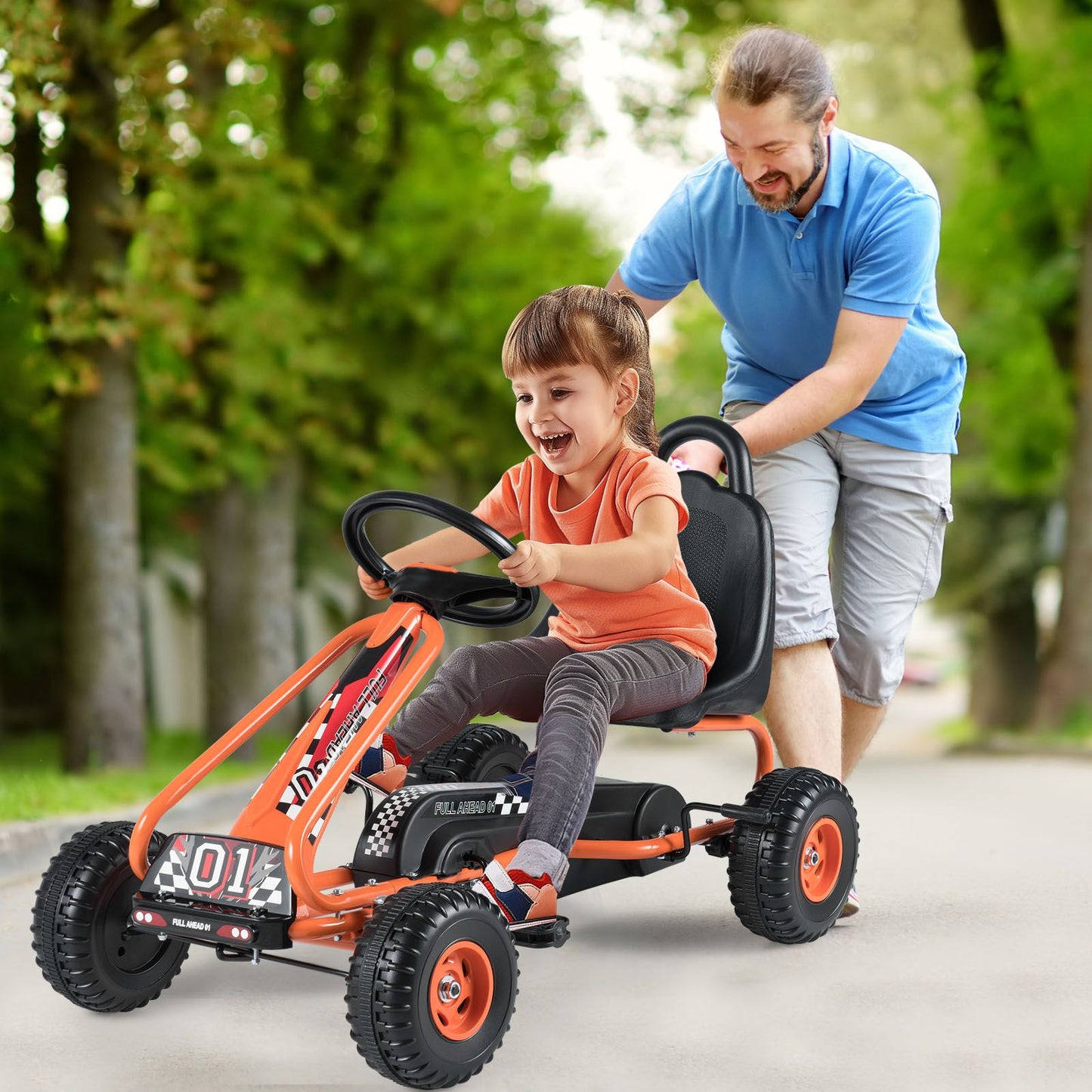 Gokart Mit Verstellbarem Sitz & Handbremse Tretauto Bis 30Kg Belastbar Pedal Go Cart