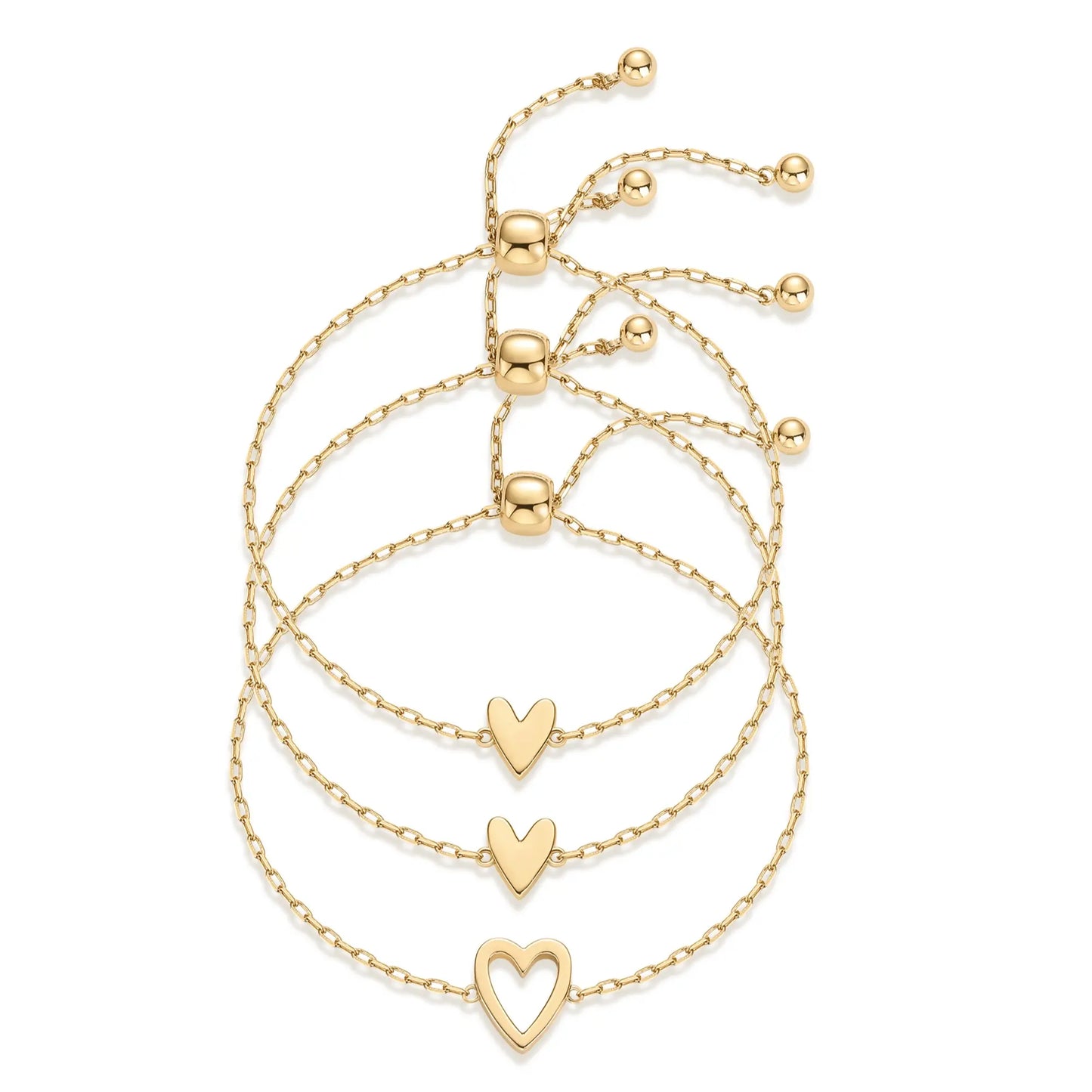 PAVOI 14K Gold Plated Adjustable Matching Bracelets for Women – Heart Charm and BFF Friendship Styles
