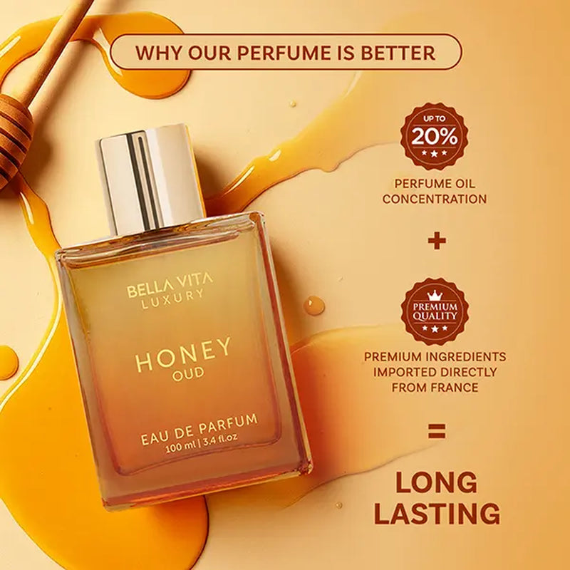 Bellavita Honey Oud Eau De Parfum 100Ml (3.4Oz) | Unisex Perfume for Women & Men | Sweet Honey & Smoky Oud | Long-Lasting Luxury Arabic Fragrance | Perfect Gift | Vegan & Cruelty-Free