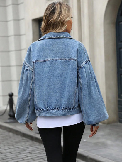 Women'S Distressed Denim Jacket, Fashion Casual Long Sleeve Button up Outerwear for Daily Wear, Ladies Clothes for All Seasons