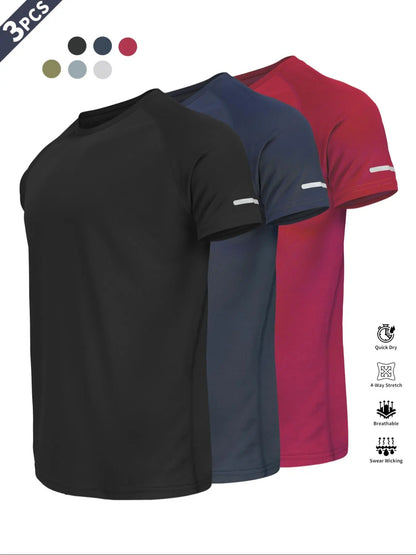 Reflective Sportswear T-Shirt, Breathable Quick-Dry Short Sleeve Crew Neck, Lightweight Men'S Athletic Tee, Ideal for Outdoor Activities