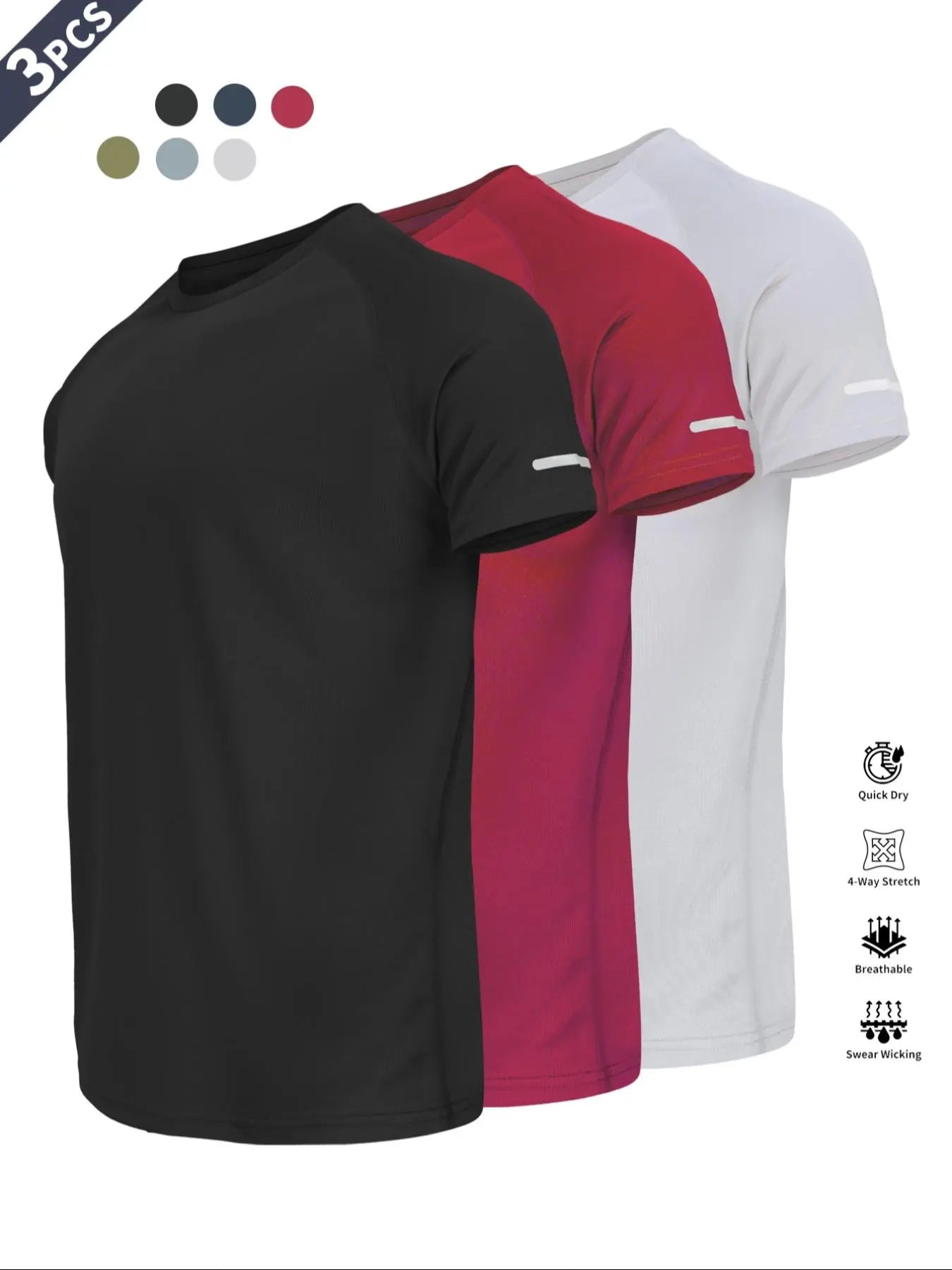 Reflective Sportswear T-Shirt, Breathable Quick-Dry Short Sleeve Crew Neck, Lightweight Men'S Athletic Tee, Ideal for Outdoor Activities