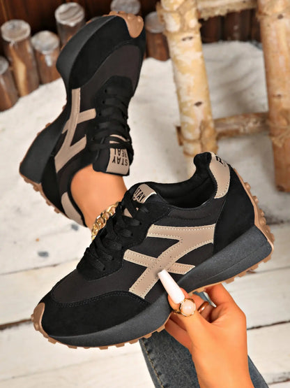 Women'S Sporty Arisan Shoes Spring & Fall Elegant Fashion Casual round Toe Low Top Lace-Up Thick Sole Breathable Outdoor Running Shoes