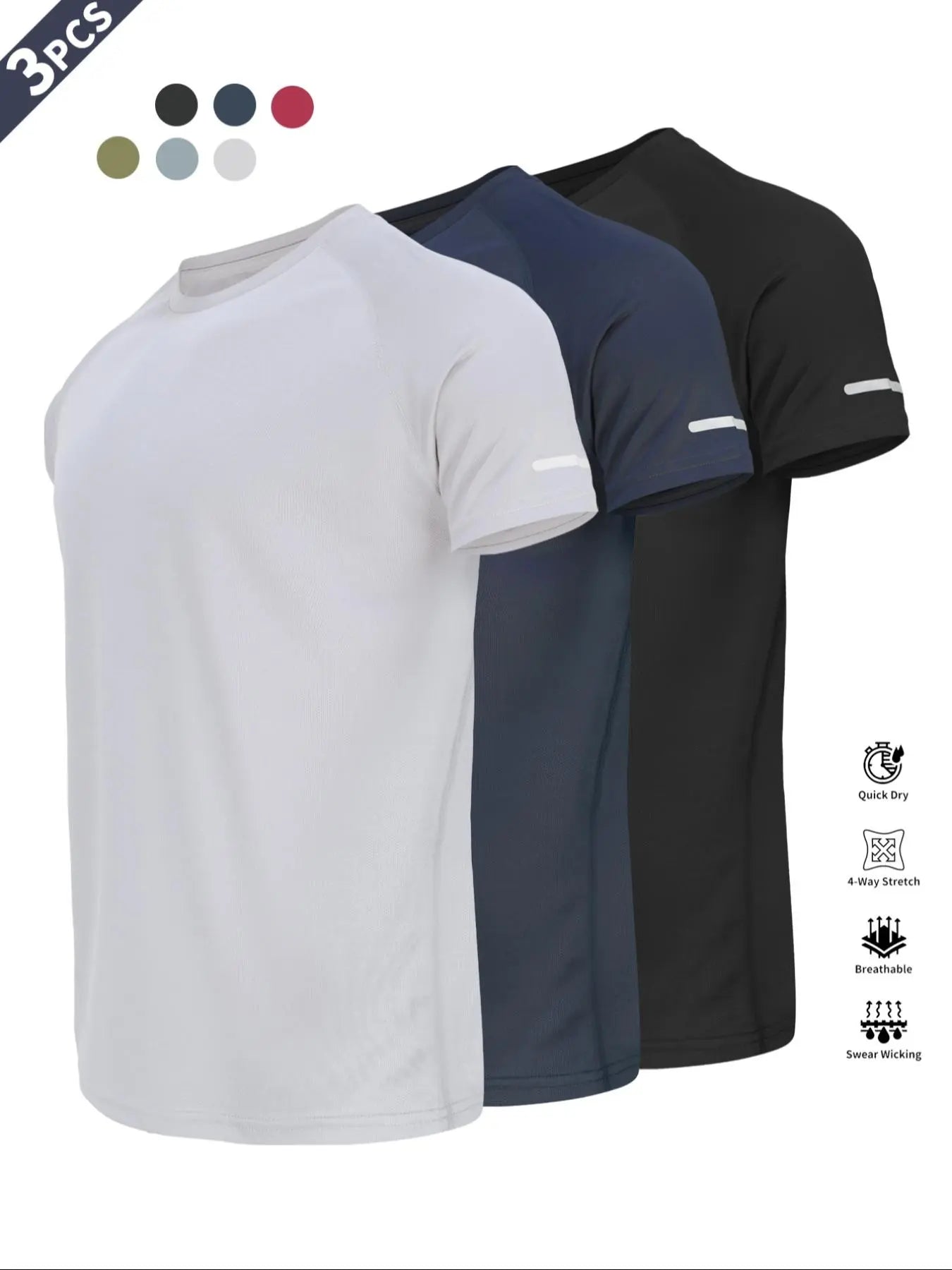 Reflective Sportswear T-Shirt, Breathable Quick-Dry Short Sleeve Crew Neck, Lightweight Men'S Athletic Tee, Ideal for Outdoor Activities