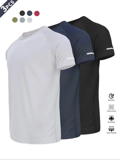 Reflective Sportswear T-Shirt, Breathable Quick-Dry Short Sleeve Crew Neck, Lightweight Men'S Athletic Tee, Ideal for Outdoor Activities