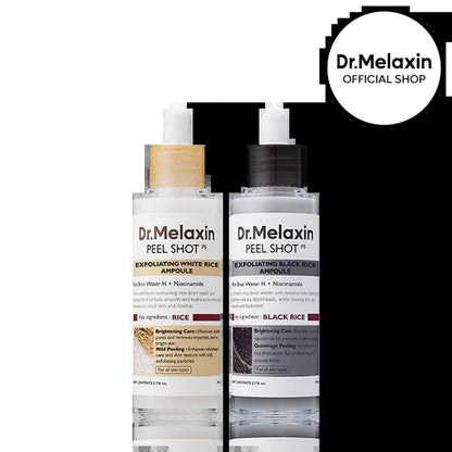 [Dr.Melaxin Official] Peel Shot Glow Rice Ampoule Duo - Peel Shot Gentle Exfoliator for Glowing, Smooth Skin | Blackhead Whitehead Care | Korean Skincare