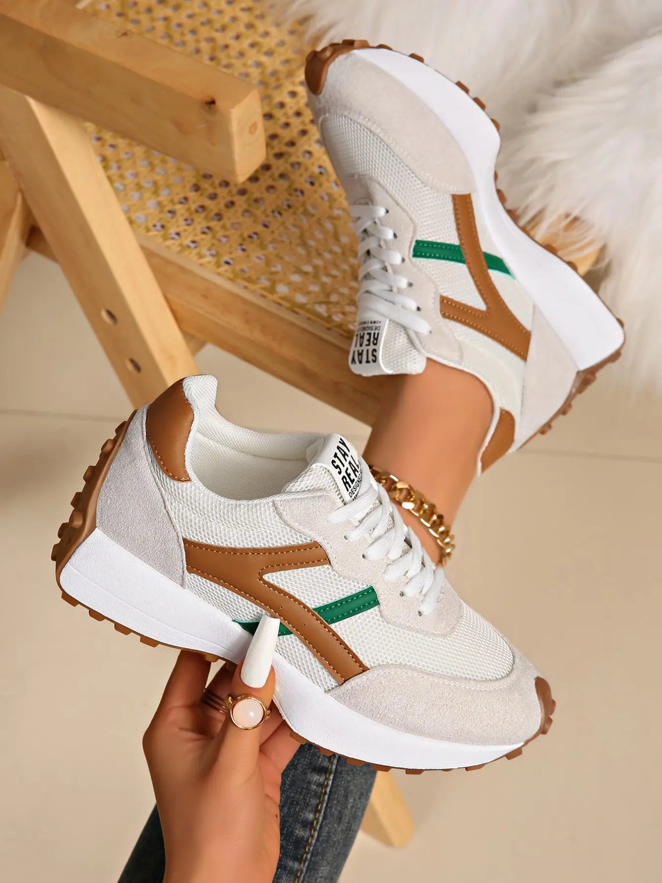 Women'S Sporty Arisan Shoes Spring & Fall Elegant Fashion Casual round Toe Low Top Lace-Up Thick Sole Breathable Outdoor Running Shoes