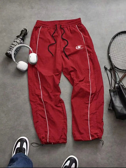 Men'S Casual Sporty Long Pants, Athleisure Pants, Loose Fit Elastic Cuff, Fashionable Print, Lightweight Fabric, Perfect for Daily Wear