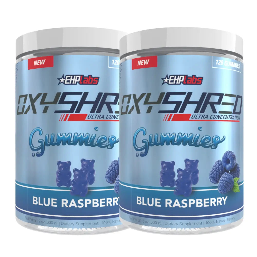 Ehplabs Oxyshred Gummies | 120Ct Juicy Strawberry & Blue Raspberry Pre Workout Gummy Zero Added Sugar L Carnitine & Natural Caffeine on the Go Energy, Edible Preworkout