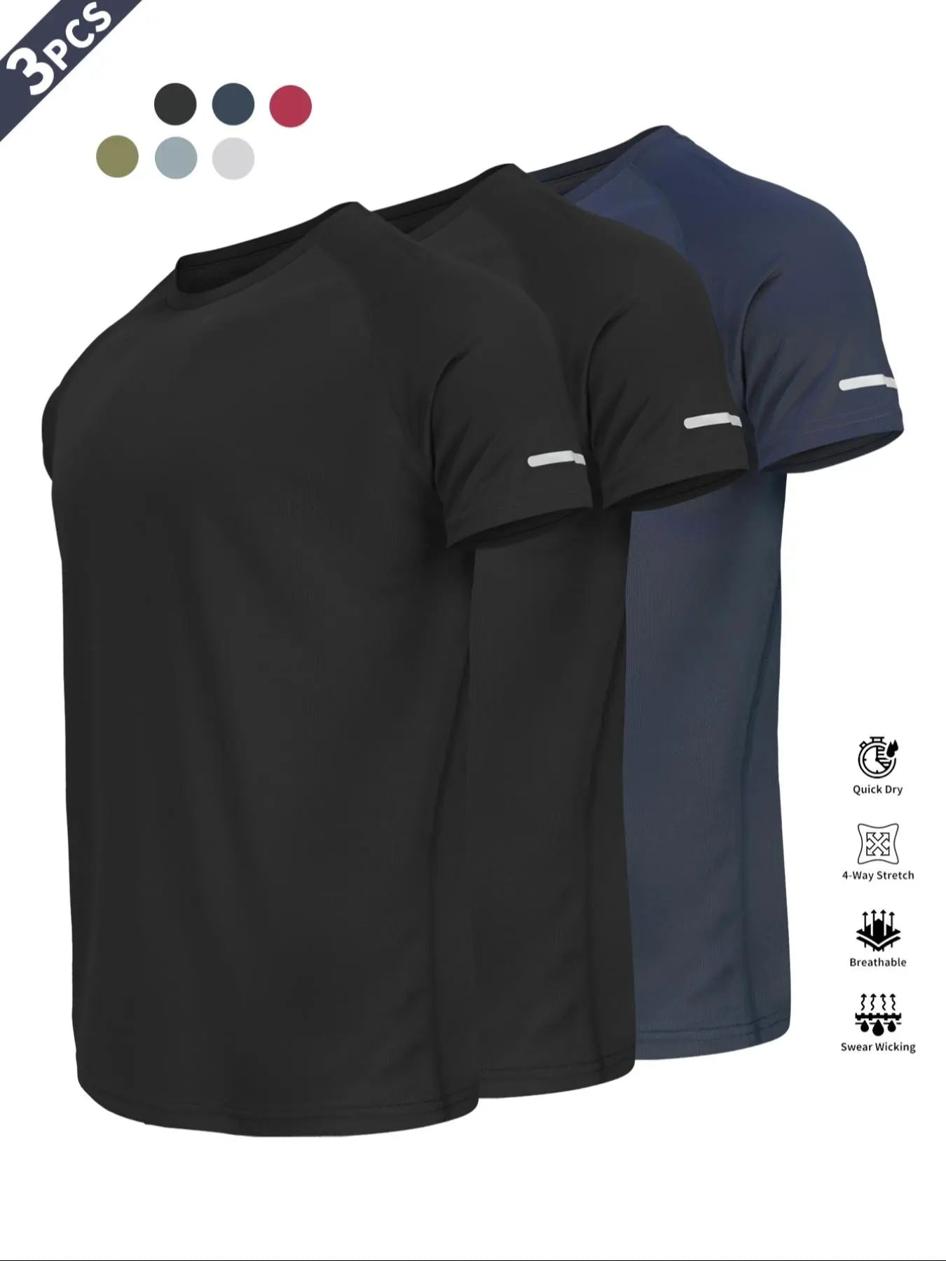 Reflective Sportswear T-Shirt, Breathable Quick-Dry Short Sleeve Crew Neck, Lightweight Men'S Athletic Tee, Ideal for Outdoor Activities