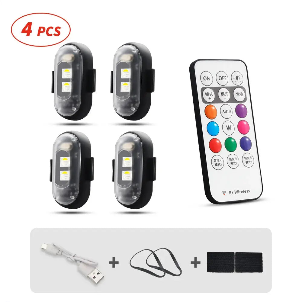 RGB Led Aircraft Strobe Light Remote Wireless Motorcycle Flash Light Warning Lights for Bike Car Multifunctional