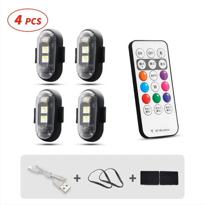 RGB Led Aircraft Strobe Light Remote Wireless Motorcycle Flash Light Warning Lights for Bike Car Multifunctional