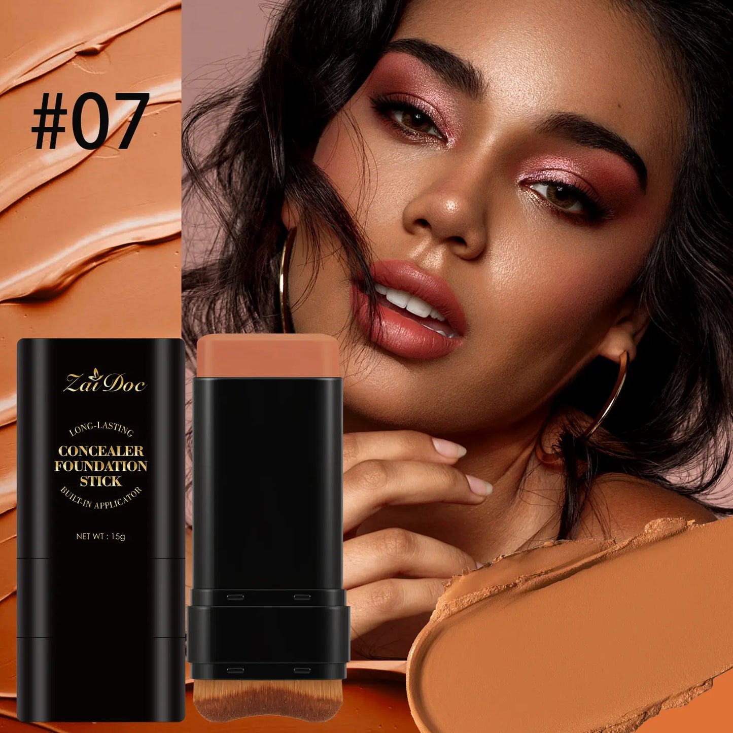 Zaidoc 7-Color Dual -Ended Concealer Foundation Stick, 2-In-1 Long-Lasting Foundation and Concealer with Brush, Creamy Full Coverage for Dark Circles & Blemishes, Hydrating Olive & Camellia, 2.09 Oz
