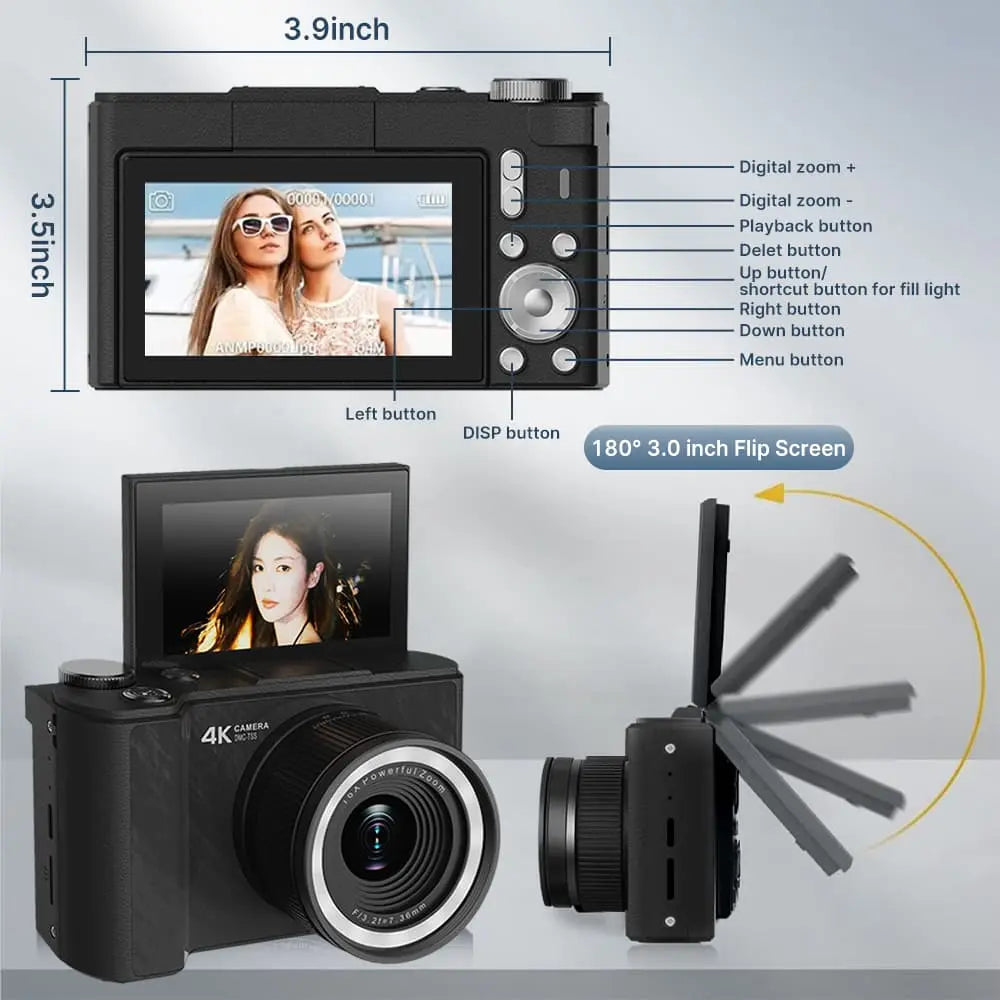 Digital Camera for Photography, Y2K Foldable Screen Portable Vlogging Camera with 32GB SD Card, Wrist Strap, Self Timer, Smooth Video Vlogging Camera, Ideal Gift for Girls, Boys Teenagers, and Beginners, Birthday Christmas Valentine'S Day Gift