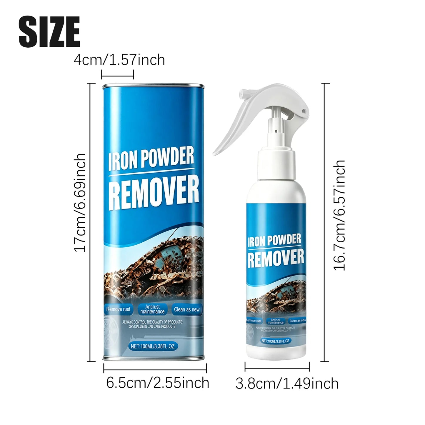 Automotive Rust Remover Spray (100ML) - Fast-Acting Iron & Rust Cleaner for Wheels, Rims, Metal Surfaces - Car Detailing Products, Detailing Products Chemicals - Safe on Most Automotive Finishes, Cars, Motorcycles