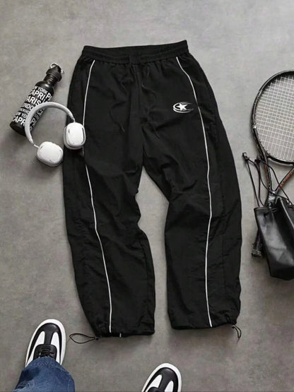 Men'S Casual Sporty Long Pants, Athleisure Pants, Loose Fit Elastic Cuff, Fashionable Print, Lightweight Fabric, Perfect for Daily Wear