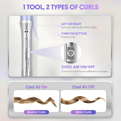 SHEGLAM HAIR One Touch Airflow Styler Pro-Silver Purple, Cool Air Auto Rotating Curling Iron, 5 Min Quick Styling, 360° Cooling Airflow, One Touch, Long Lasting, 5 Temps, anti Scald, Auto Off, All Hair Types, US Plug-Coachella-#Summervibes-Mothersdaygift