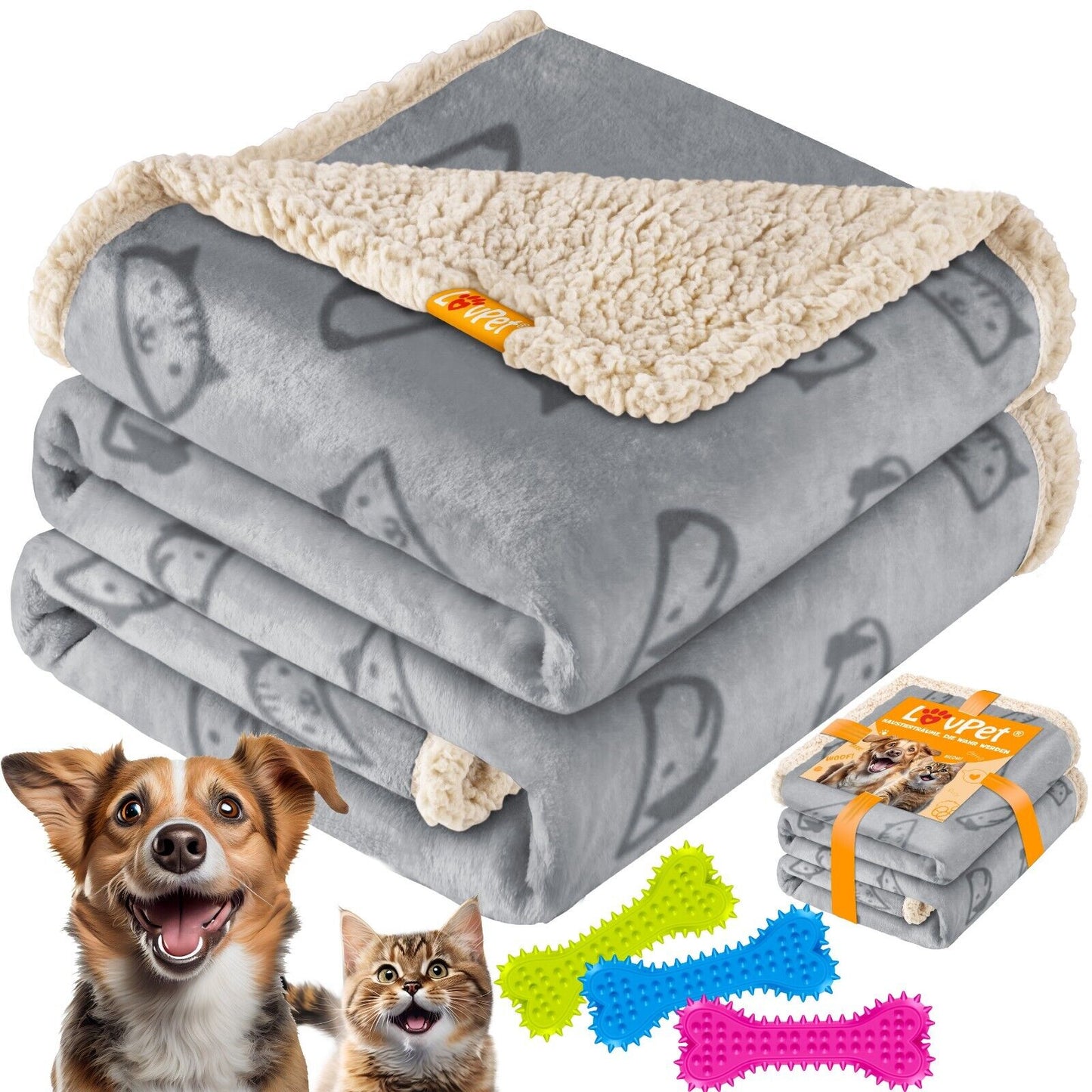 LOVPET® Hunde Decke Wasserdicht Haustier Trockenbett Fleece, 3X Spielzeugknoch