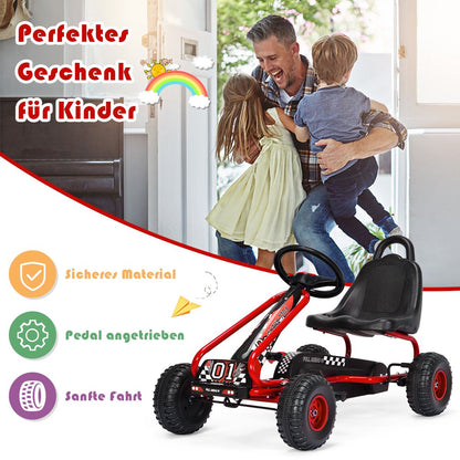 Gokart Mit Verstellbarem Sitz & Handbremse Tretauto Bis 30Kg Belastbar Pedal Go Cart