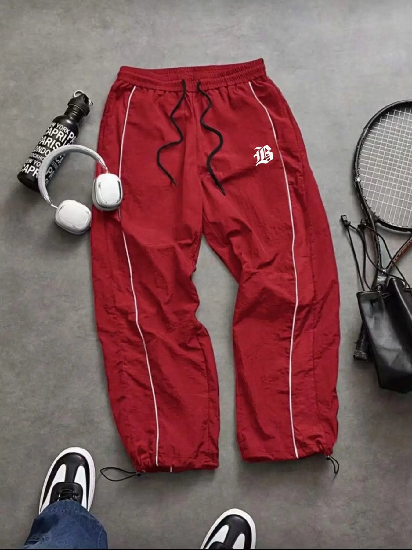 Men'S Casual Sporty Long Pants, Athleisure Pants, Loose Fit Elastic Cuff, Fashionable Print, Lightweight Fabric, Perfect for Daily Wear