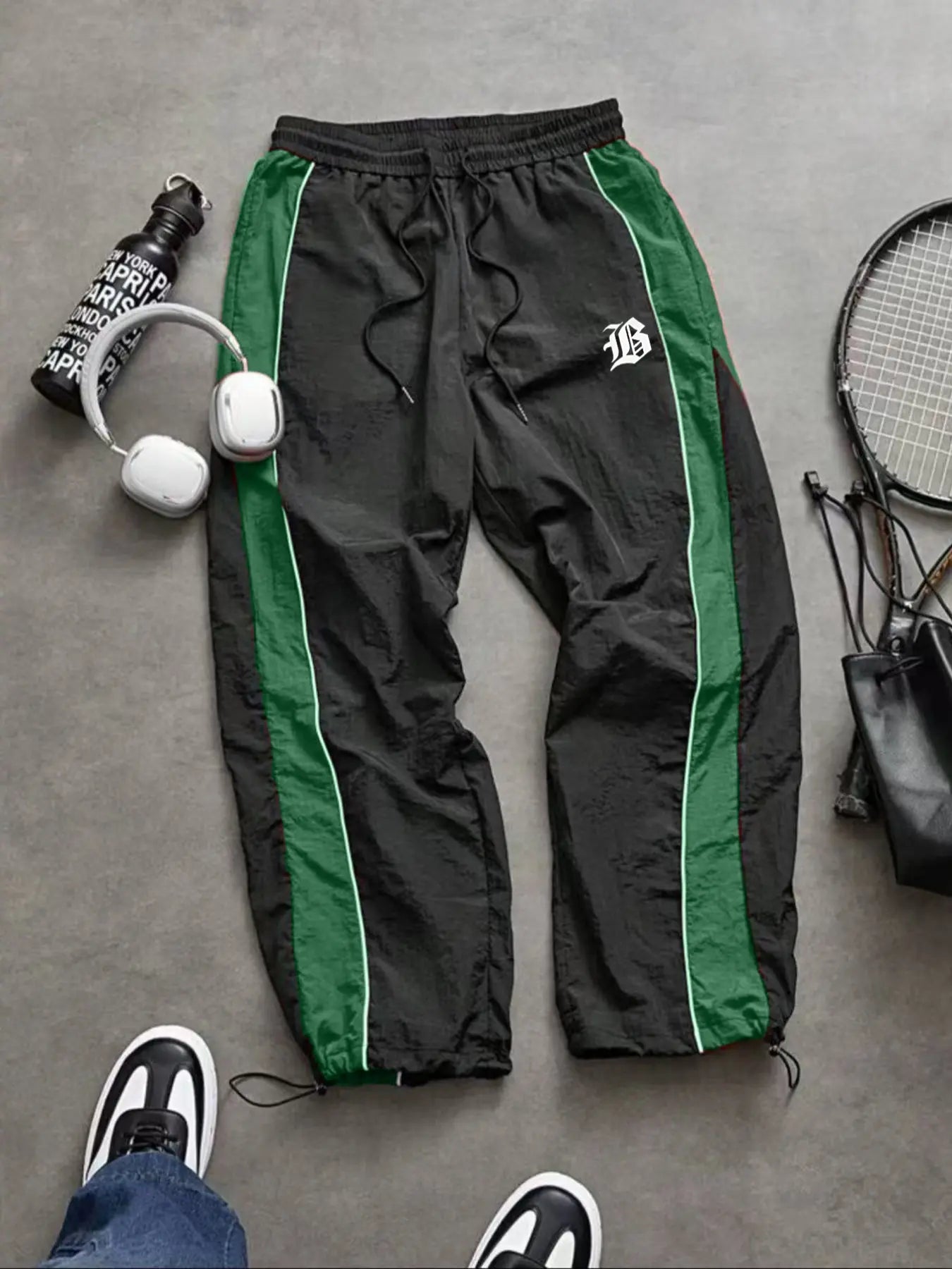 Men'S Casual Sporty Long Pants, Athleisure Pants, Loose Fit Elastic Cuff, Fashionable Print, Lightweight Fabric, Perfect for Daily Wear