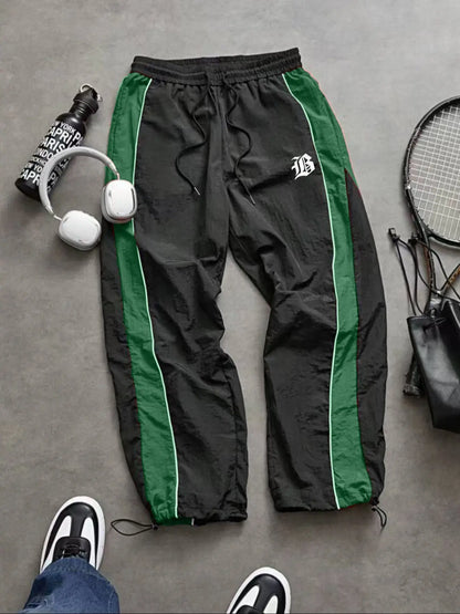 Men'S Casual Sporty Long Pants, Athleisure Pants, Loose Fit Elastic Cuff, Fashionable Print, Lightweight Fabric, Perfect for Daily Wear