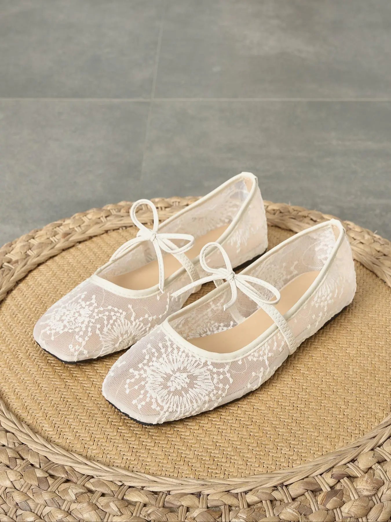 Women'S Embroidered Mesh Netted Ballet Flats, Elegant Square-Toe Flat Shoes for Parties and Daily Wear, Lightweight Breathable Comfortable Footwear for Women & Girls, Ballerina Flats Shoes