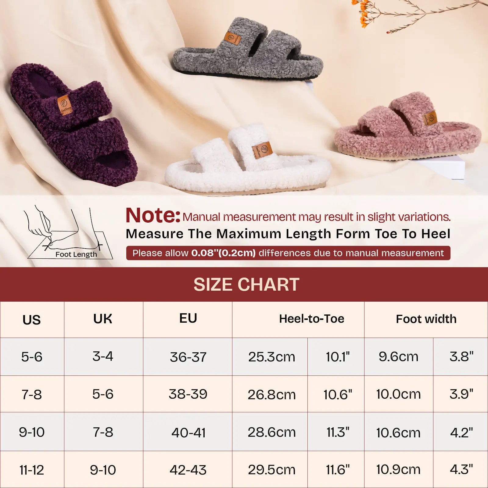 Everfoams Women'S Fuzzy Open-Toe Slippers – Stylish Classic Slides with Soft Memory Foam, Non-Slip Rubber Sole, Perfect Cozy Footwear ,Girl Fur Flipflop Walking Shoes Fluffy Modern Sleeper Slip on Clog, Gifts for Mom, Summervibes, Mother'S Day Gift
