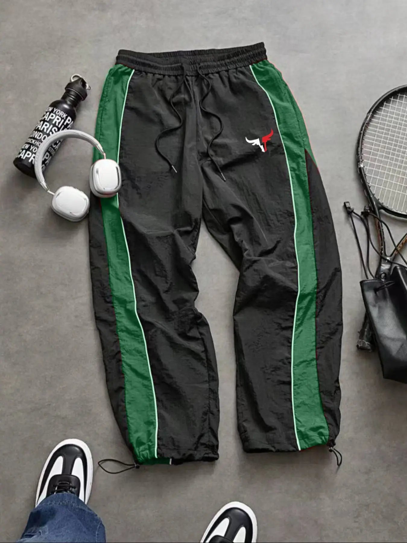 Men'S Casual Sporty Long Pants, Athleisure Pants, Loose Fit Elastic Cuff, Fashionable Print, Lightweight Fabric, Perfect for Daily Wear
