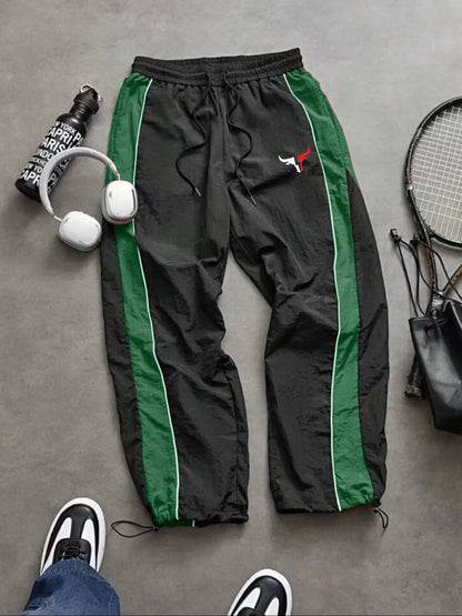 Men'S Casual Sporty Long Pants, Athleisure Pants, Loose Fit Elastic Cuff, Fashionable Print, Lightweight Fabric, Perfect for Daily Wear